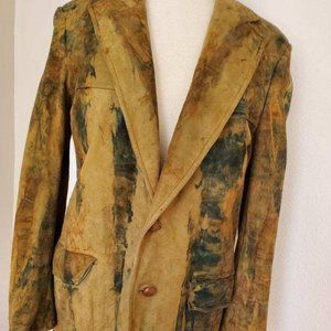 Vintage Leather Suede Blazer suit jacket Brown tan green black Med Large 40 42